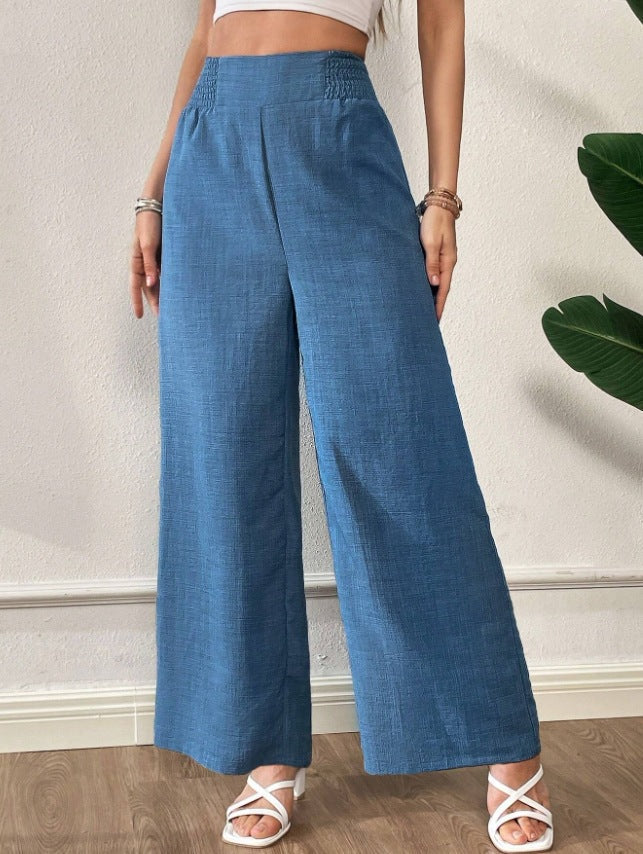 Wide-Leg Trousers with Smocked Side Panels