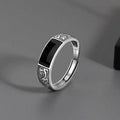 Vintage-Style Black Enamel Silver-Tone Ring