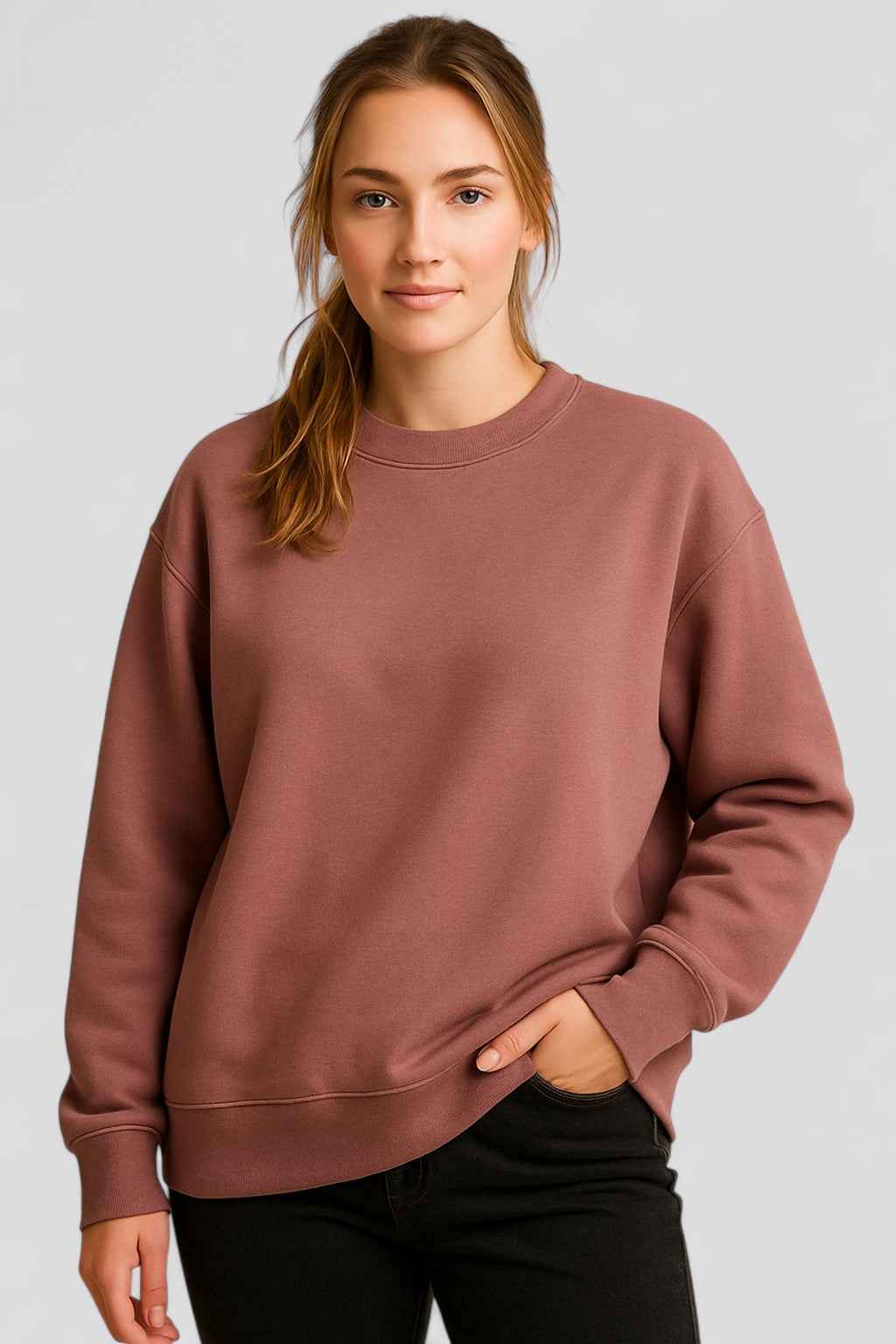 Oversized Brushed Fleece Sweatshirt with a Crew Neckline