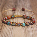 Pulseira de Contas de Jaspe Imperial em Tons Turquesa e Vermelho