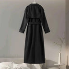 Brushed Double Breasted Coat with Belt and Turn-Down Collar