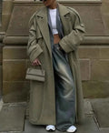 Brushed Double Breasted Coat with Belt and Turn-Down Collar