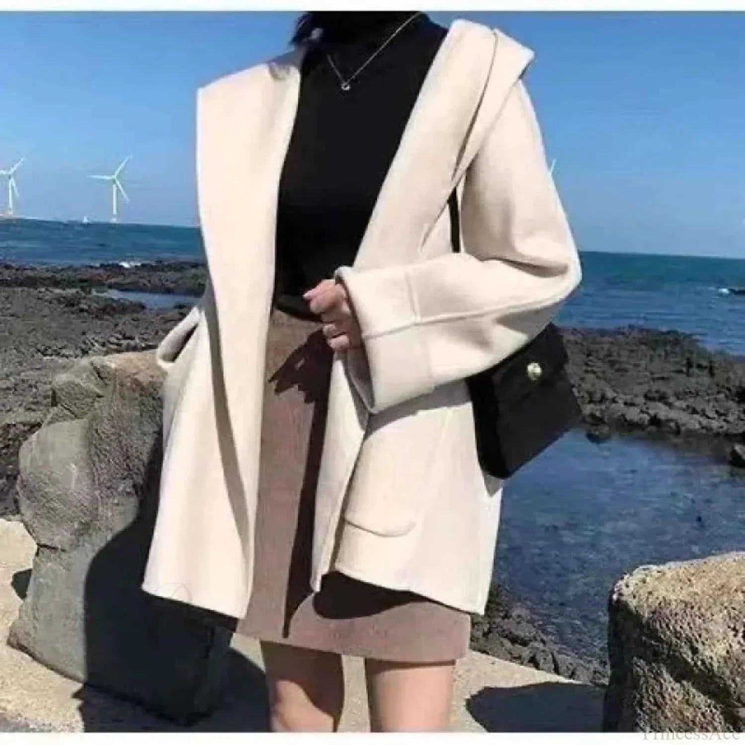 Reversible Cape Coat with Short Length and Warm Brushed Finish