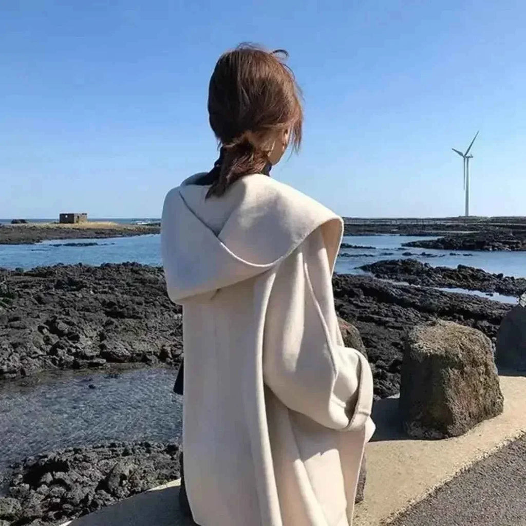 Reversible Cape Coat with Short Length and Warm Brushed Finish