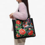 Floral Embroidered Artisan-Style Zip Shoulder Bag
