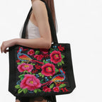 Floral Embroidered Artisan-Style Zip Shoulder Bag