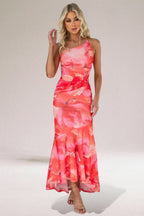 Lightweight Floral One-Shoulder Fitted Maxi Dress
