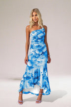 Lightweight Floral One-Shoulder Fitted Maxi Dress
