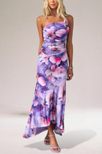 Lightweight Floral One-Shoulder Fitted Maxi Dress