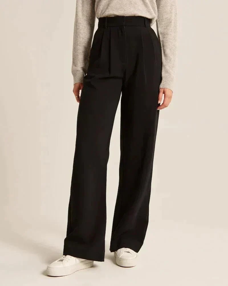 High-Rise Wide-Leg Trousers with a Pleated Front