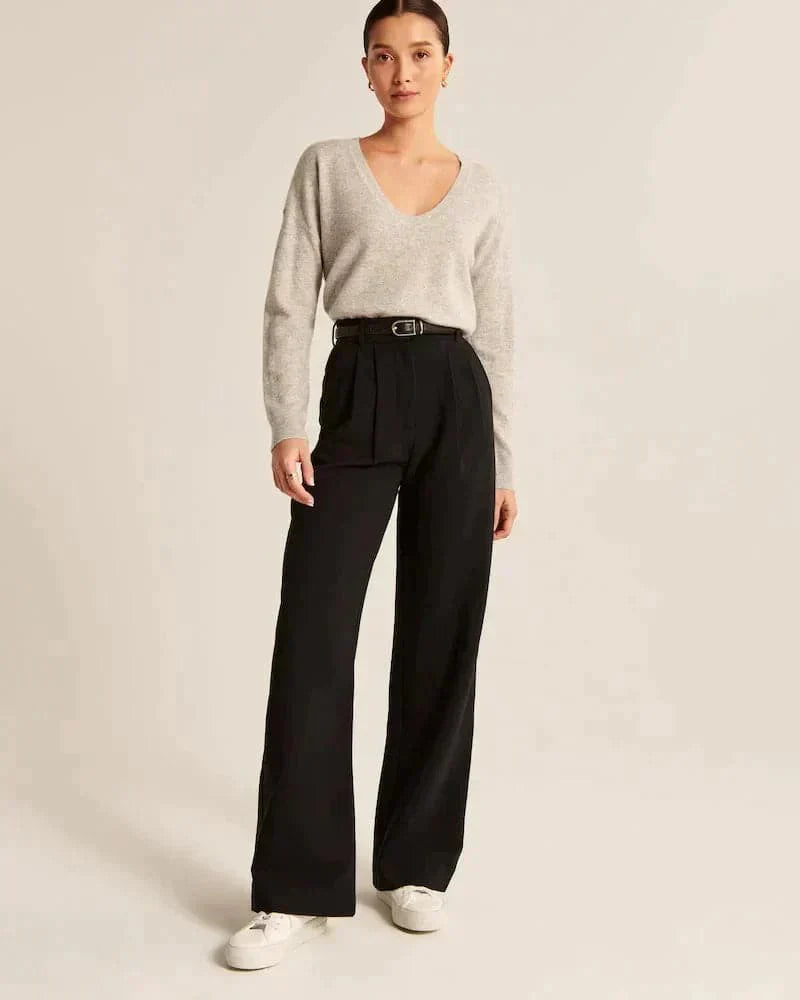 High-Rise Wide-Leg Trousers with a Pleated Front