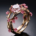 Crystal Pink Flower Ring in Gold Tone