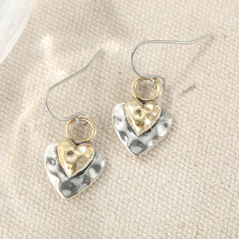Vintage Two-Tone Heart Pendant Earrings