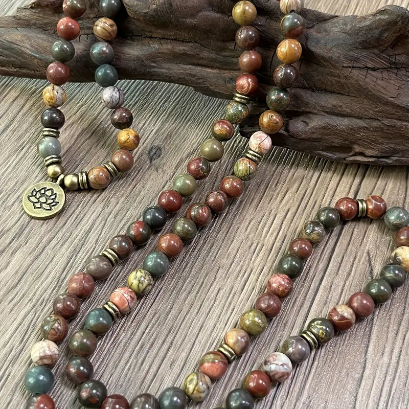 Lotus Charm Polychrome Jasper Multi-Layer Bracelet