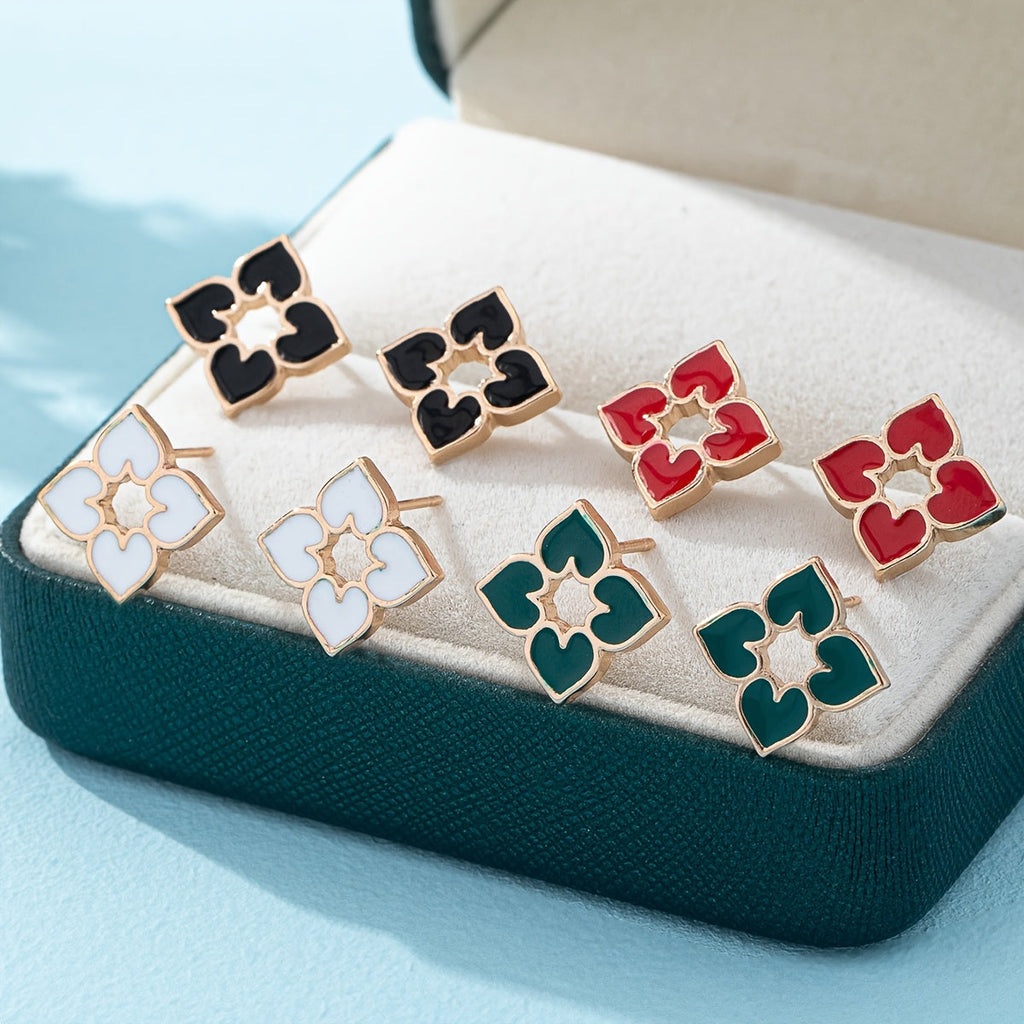 Enamel Heart Stud Earrings in Four Colours