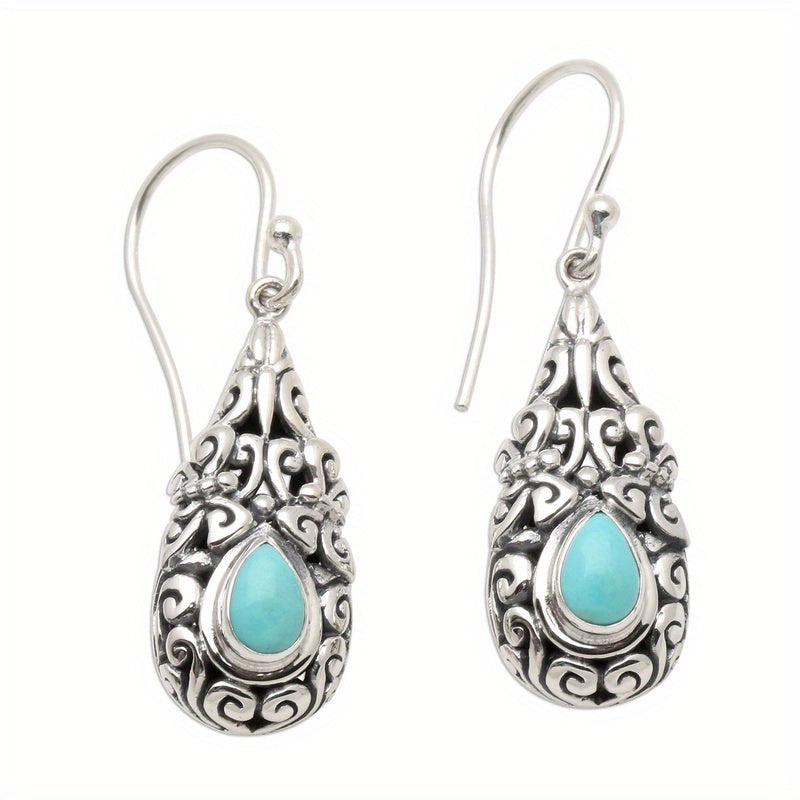 Vintage Teardrop Turquoise Silver-Plated Drop Earrings