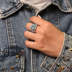 Vintage-Style Boho Turquoise Flowers and Vines Ring