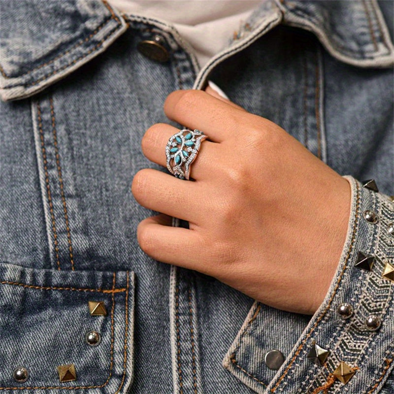 Vintage-Style Boho Turquoise Flowers and Vines Ring