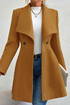 Slim Fit Longline Coat with Notched Collar and Defined Waist