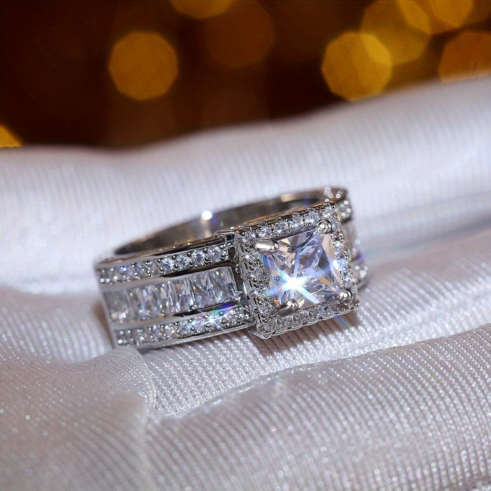 Square Zirconia Ring with Radiant Cut