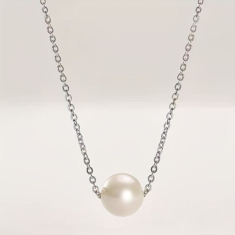 Witgoudkleurige ketting met witte imitatieparel als hanger