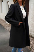 Solid Colour Longline Coat with Notched Collar and Buttons