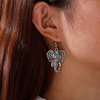 Vintage Turquoise Elephant Silver-Plated Boho Drop Earrings
