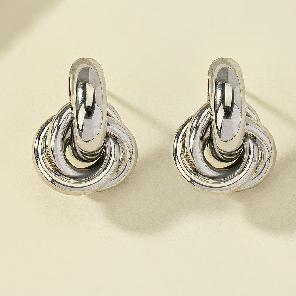 Silver-Plated Geometric Interlocking Hoop Earrings