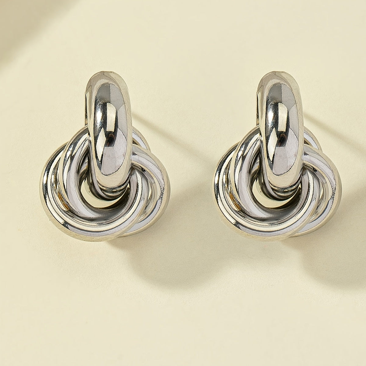 Silver-Plated Geometric Interlocking Hoop Earrings