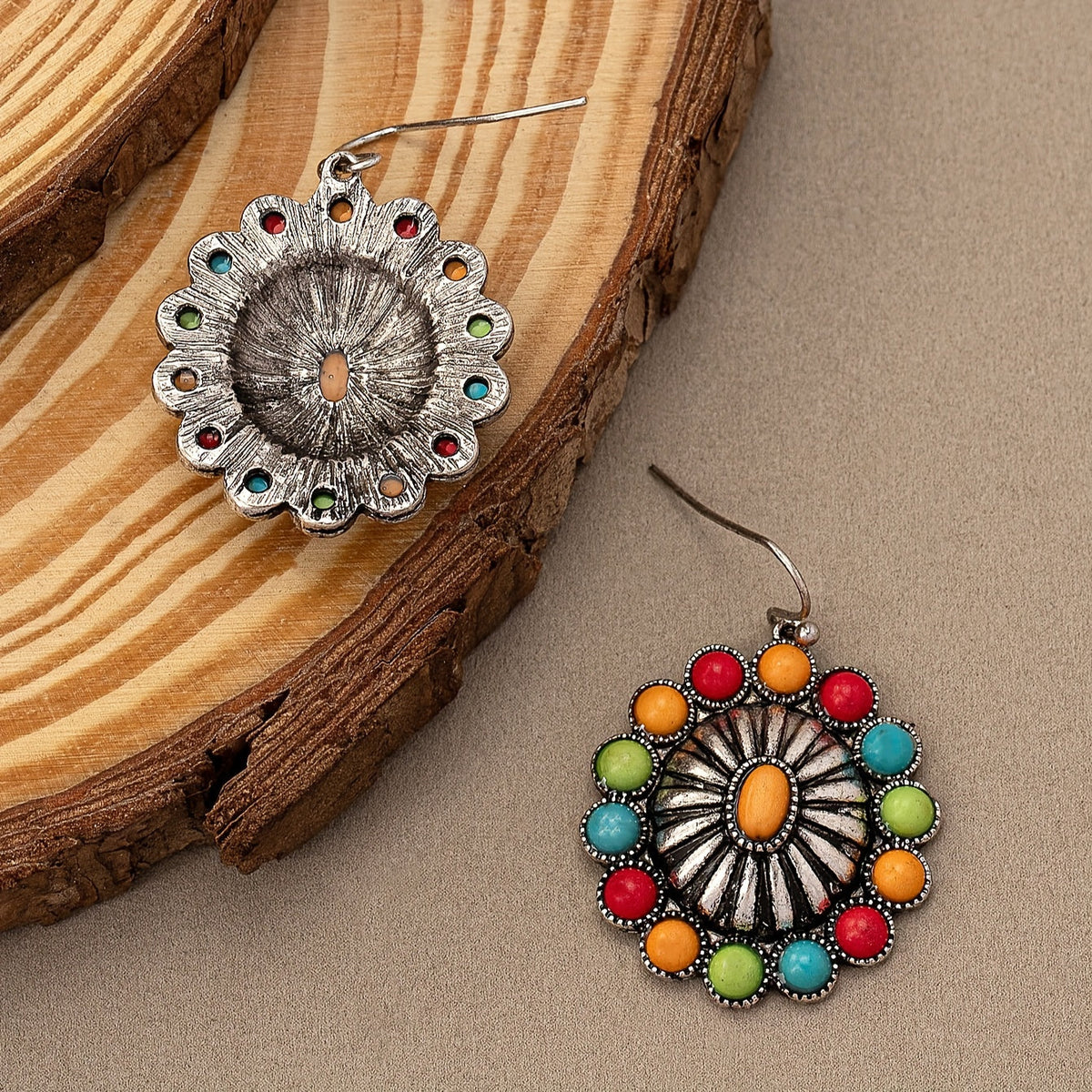 Vintage Sunburst Multi-Stone Statement Earrings