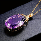 Purple Synthetic Zirconia Inlaid Oval Pendant Necklace