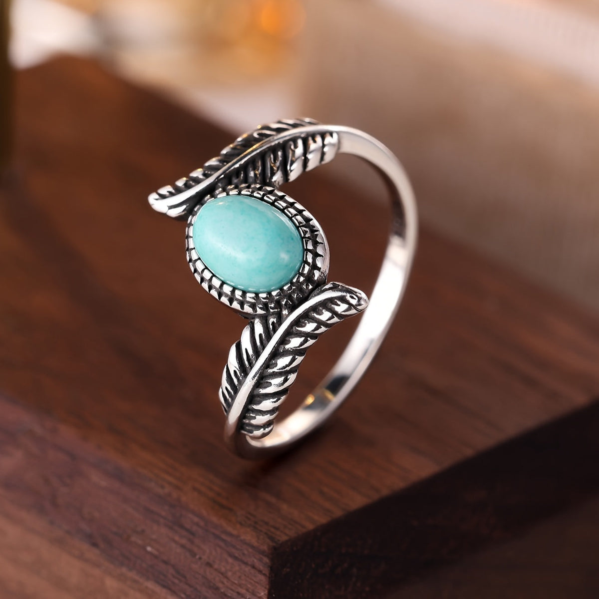 Vintage sterling zilveren bladring met turquoise