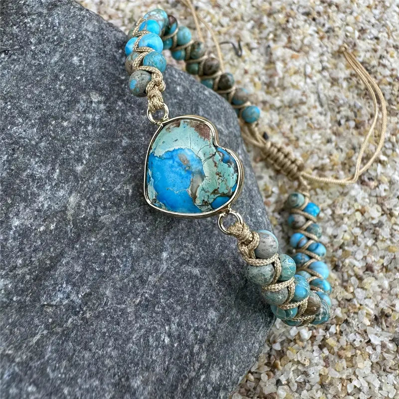 Turquoise Braided Bracelet with Heart Stone
