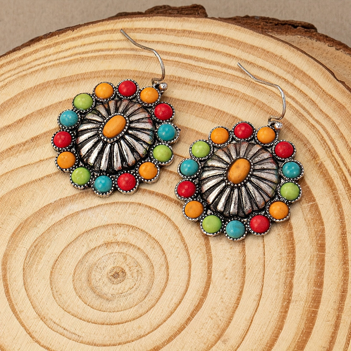 Vintage Sunburst Multi-Stone Statement Earrings