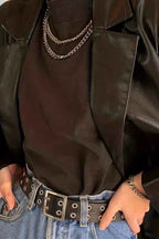 Loose-Fit Faux Leather Blazer with a Notched Collar