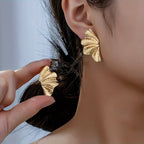 Textured Gold-Tone Fan Stud Earrings