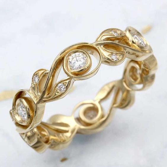 Vintage-Style Zirconia Ivy Gold-Tone Ring