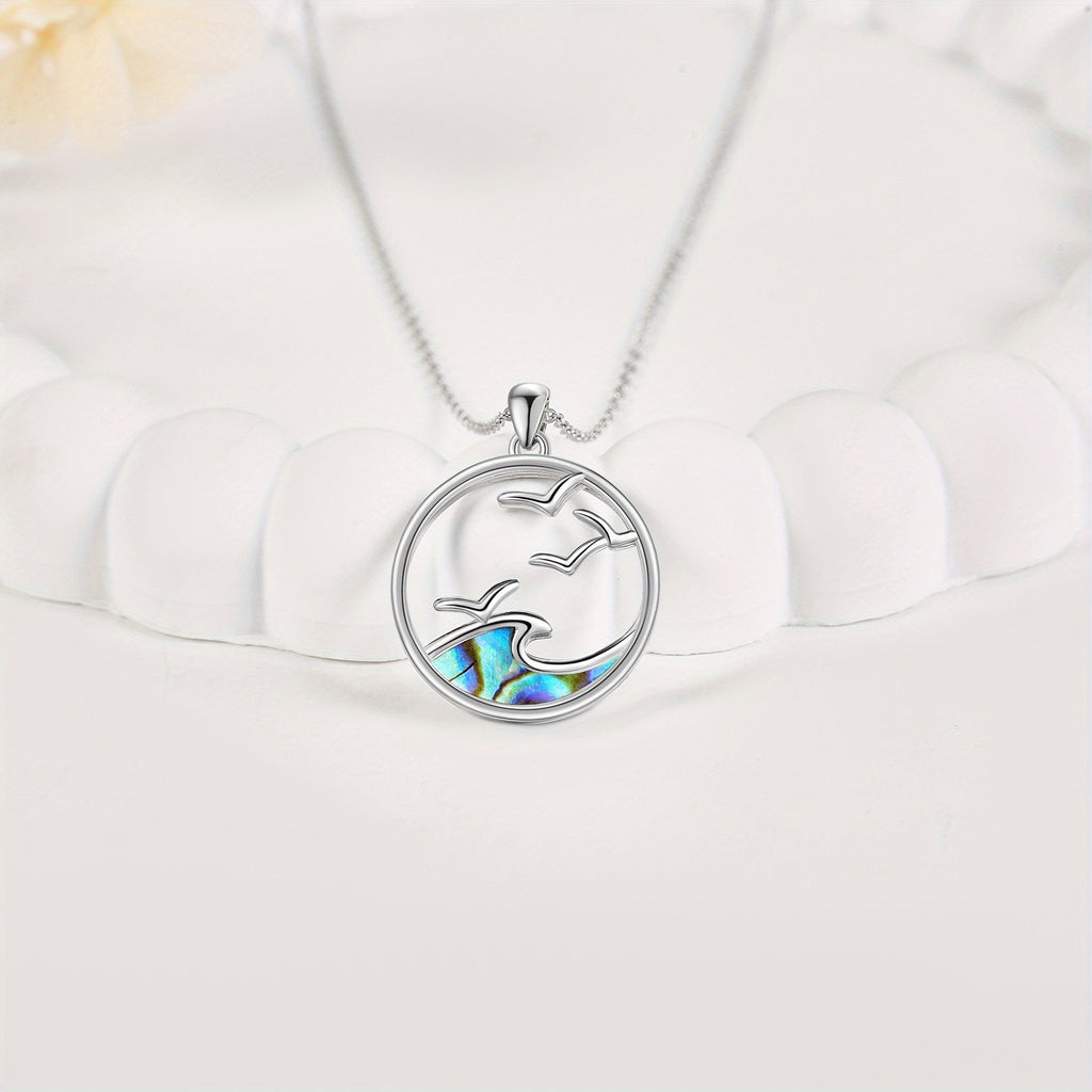 Silver-Tone Seagull and Wave Pendant Necklace