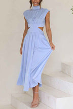 Midi Dress with Waist Cut Out and Practical Side Pockets