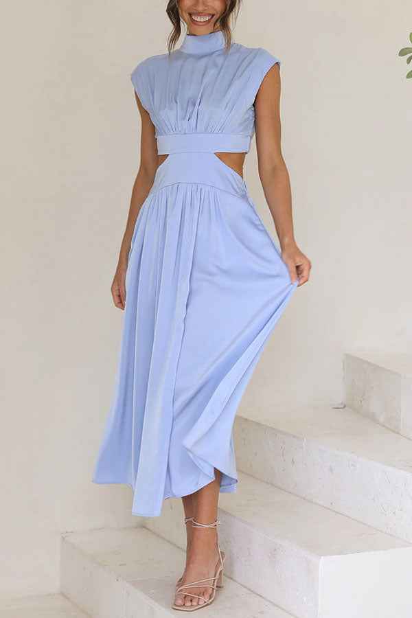 Midi Dress with Waist Cut Out and Practical Side Pockets
