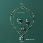 Green Stone Necklace, Earrings and Ring Set in White Gold Tone