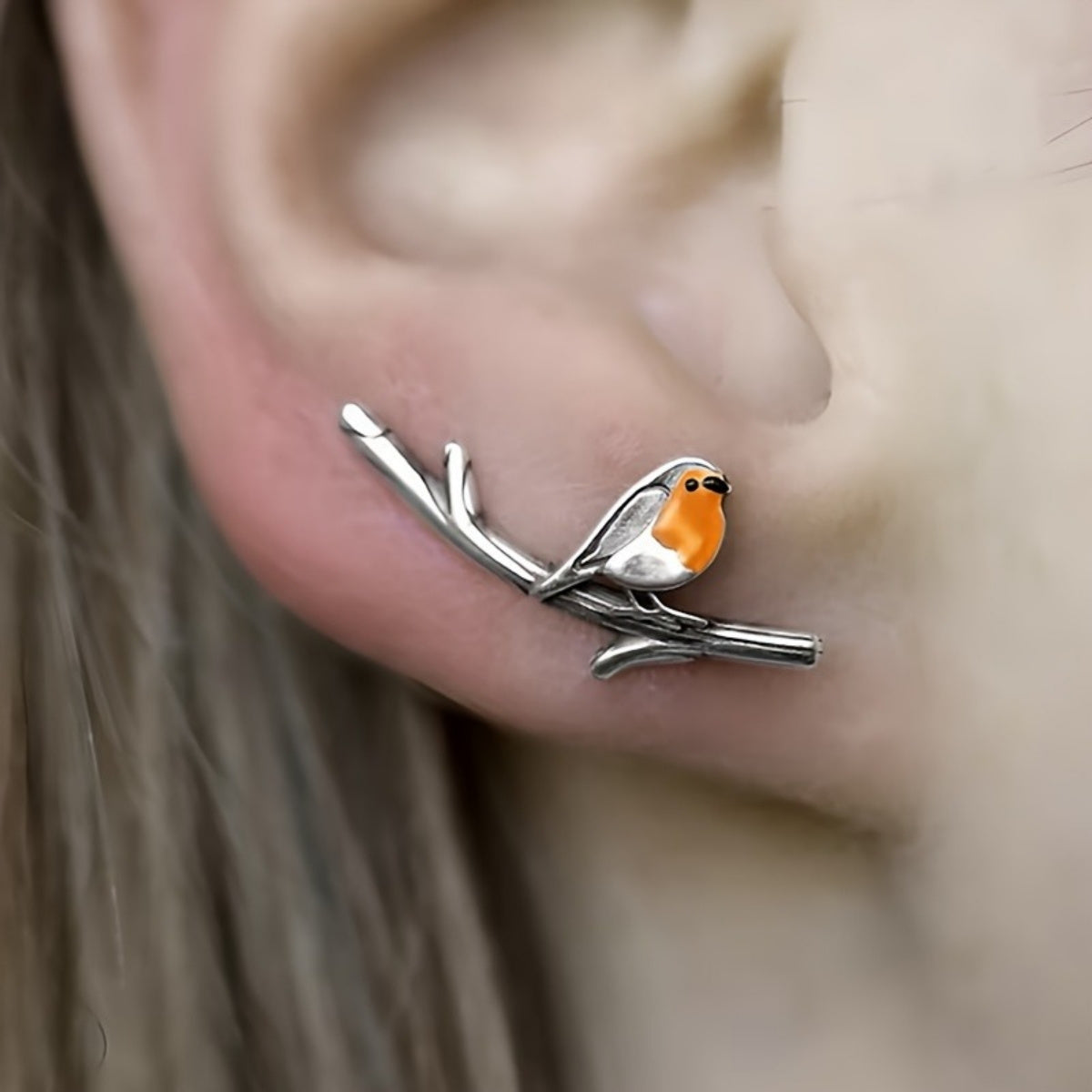 Silver-Tone Robin Earring