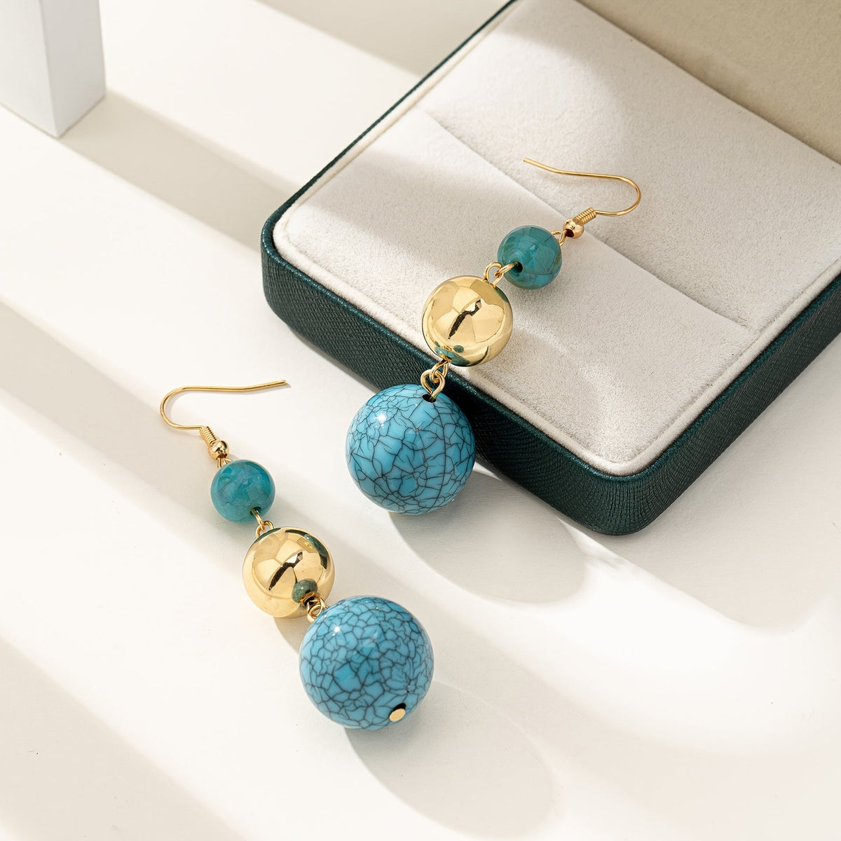 Vintage-Style Boho Turquoise Bead Earrings with Gold-Tone Accents
