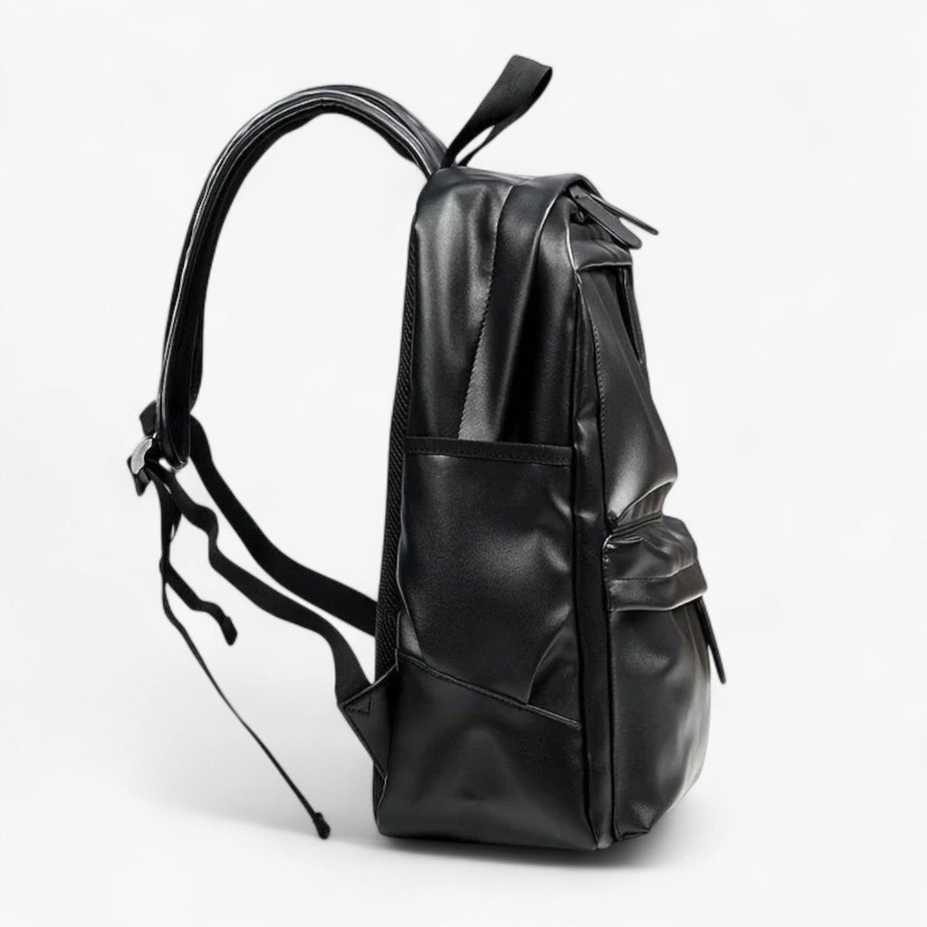 Men's Water-Repellent Black PU Backpack for Commuting
