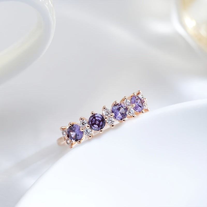 Purple Zirconia Diamond-Look Accent Band Ring
