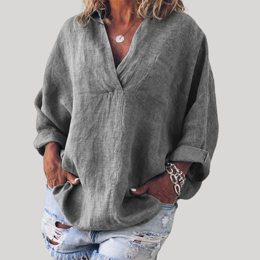 Women's Linen V-Neck Blouse