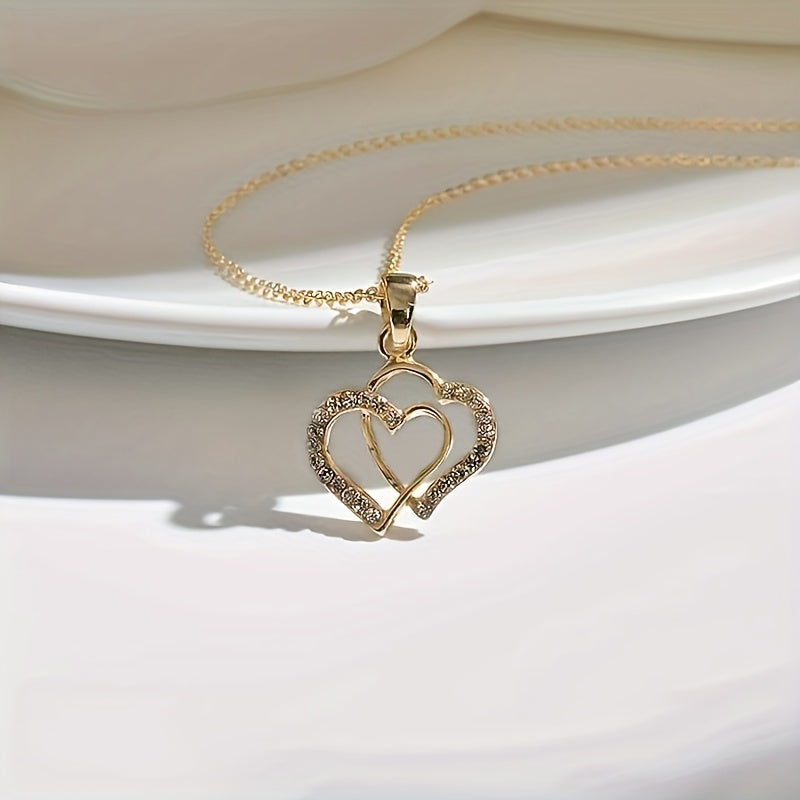 Irregular Double Heart Pendant Lariat Necklace