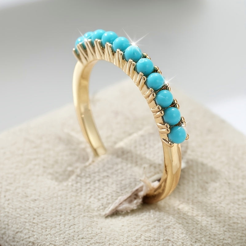 Bohemian Turquoise Beaded Gold-Plated Band Ring