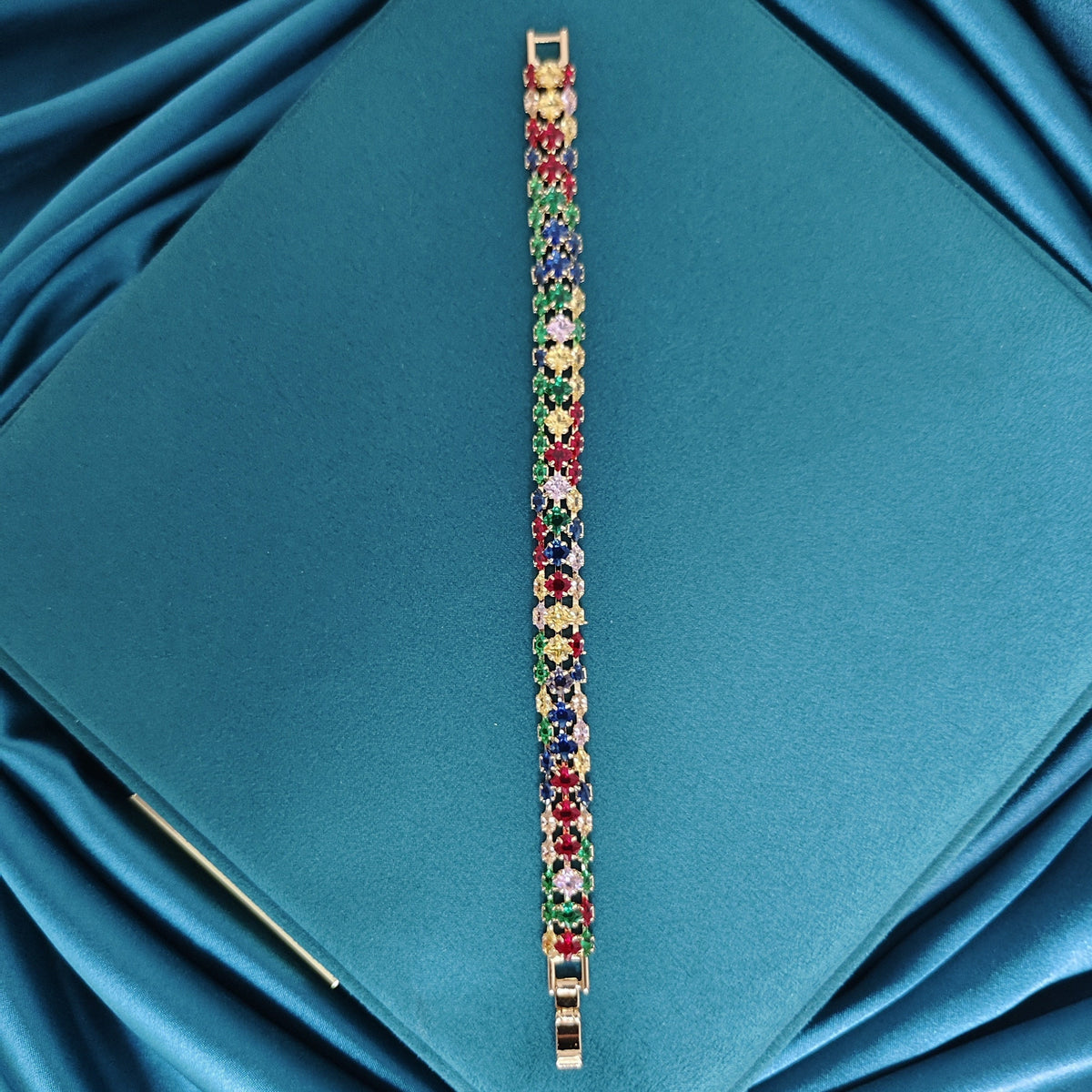 Bohemian Multicolour Zirconia Gold-Plated Tennis Bracelet