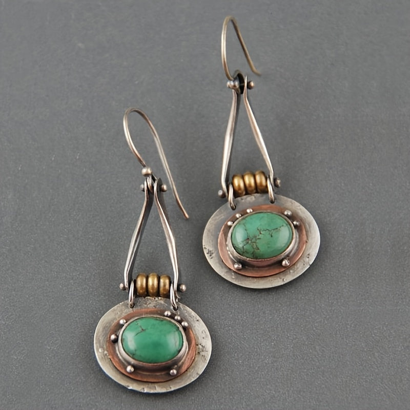 Turquoise Mixed-Metal Artisan Drop Earrings